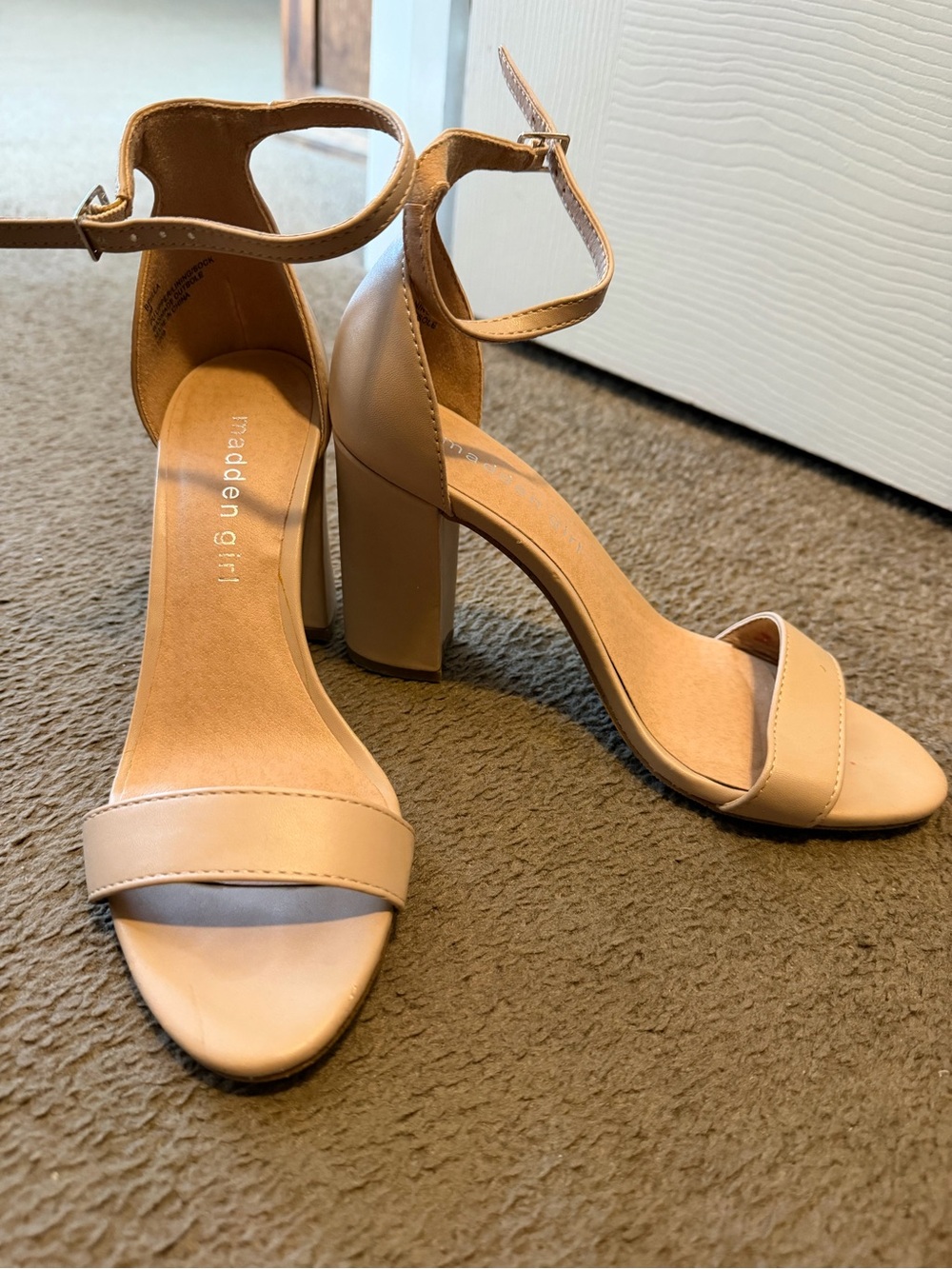 Madden Girl Nude/Tan Ankle Strap Block Heel Sandals